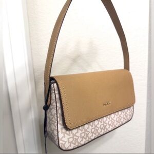 DKNY Beige and White Patterned Shoulder Bag